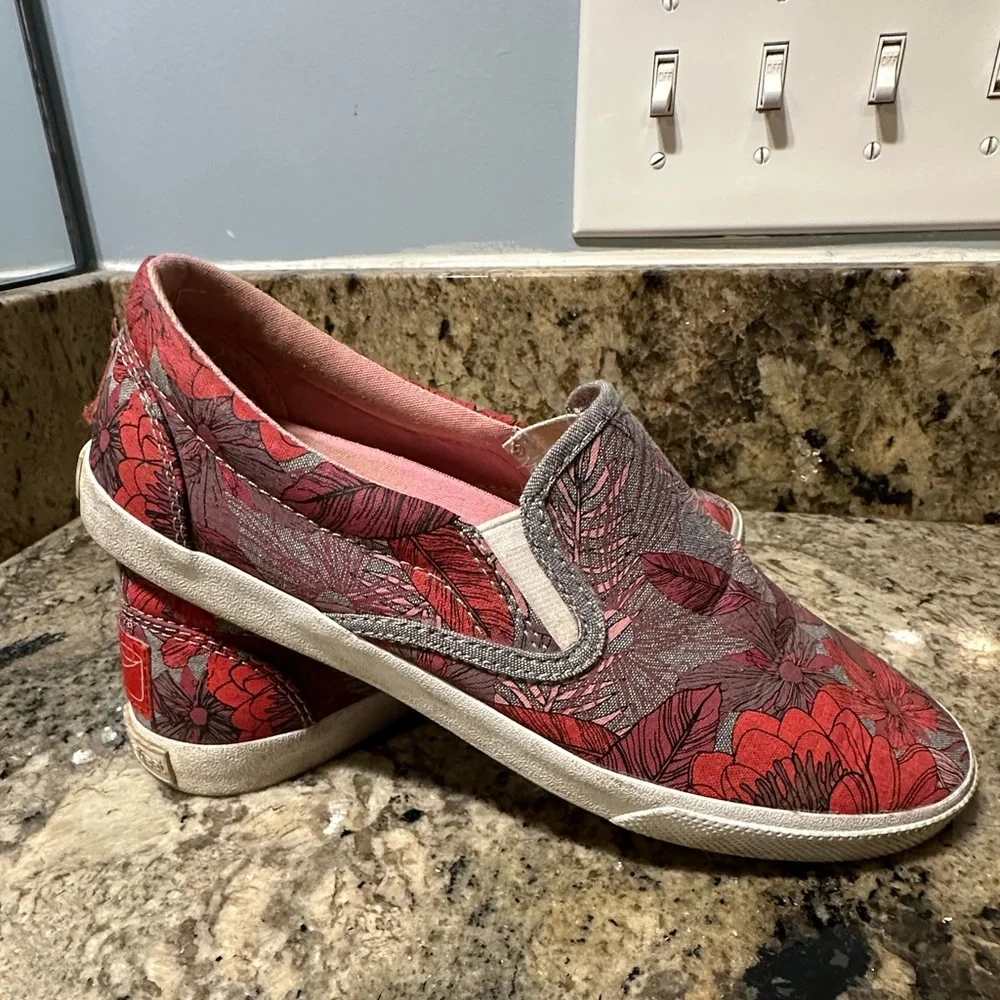Bucket Feet Red and Gray‎ Sneakers with Floral Pattern
